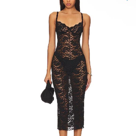 Superdown 
nada sheer dress Black Lace Chemise midi sheet slip Revolve NWT M - Picture 1 of 9